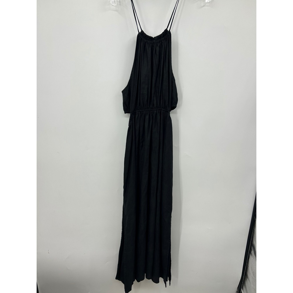 DISSH Black Linen Halter Maxi Dress Cut Out Elastic Waist Size US 4